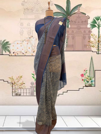 Nadia Blue Printed Cotton Saree