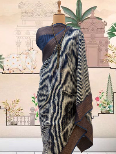 Nadia Blue Printed Cotton Saree