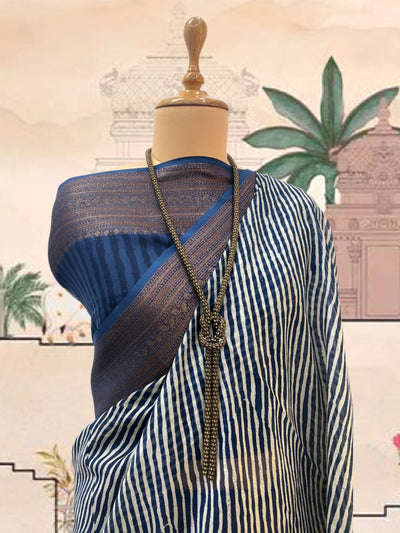 Nadia Blue Printed Cotton Saree