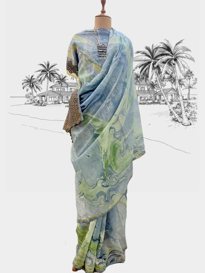 Nevada Blue Hand Painted Cotton Saree