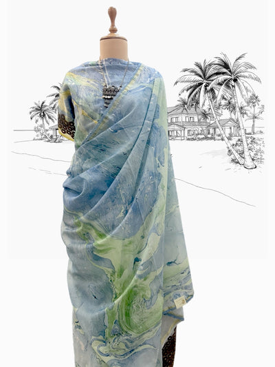 Nevada Blue Hand Painted Cotton Saree