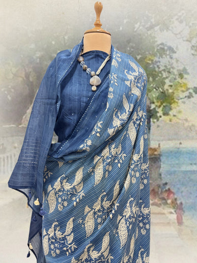 Shekhawat Blue Mirror Cotton Saree