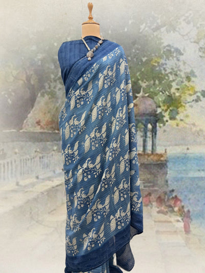 Shekhawat Blue Mirror Cotton Saree
