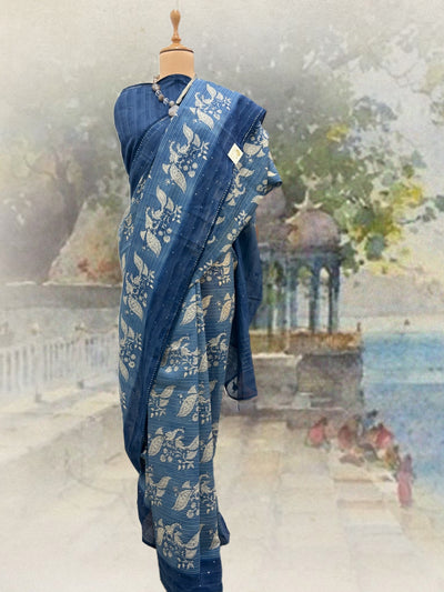 Shekhawat Blue Mirror Cotton Saree