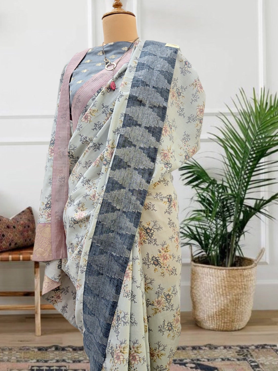 Amala Blue printed Cotton Saree
