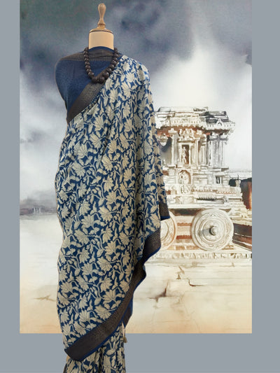 Nadia Blue Printed Cotton Saree