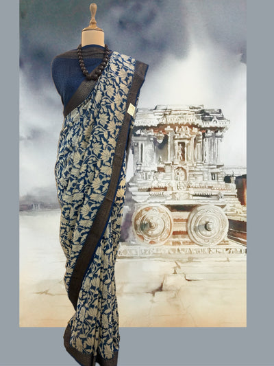 Nadia Blue Printed Cotton Saree