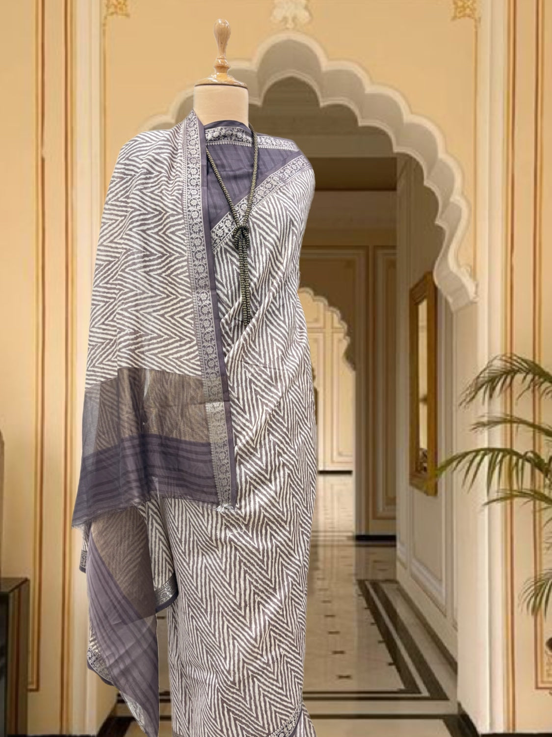 Riviera Taupe Printed Cotton Saree