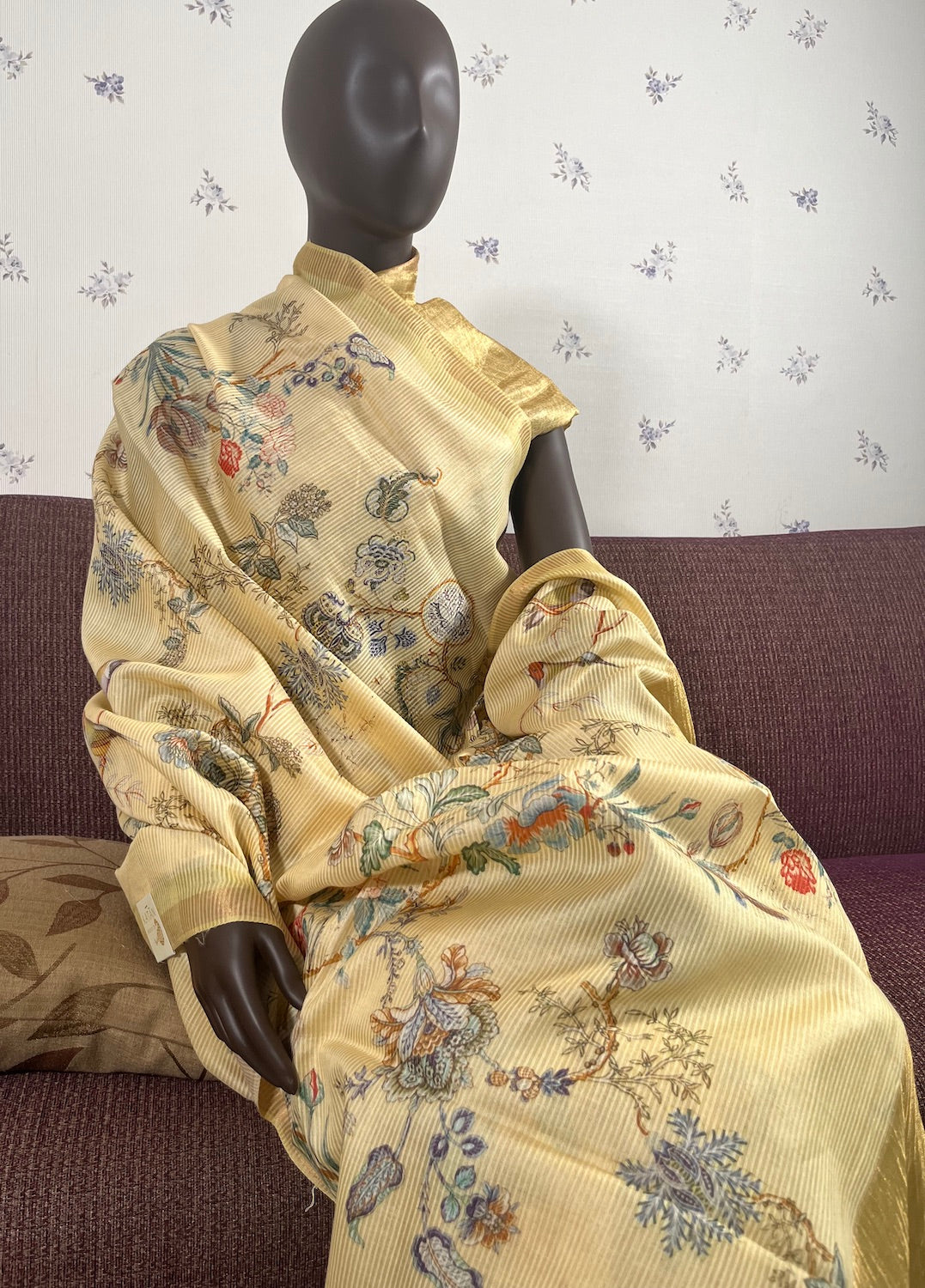 English Afternoon Lemon Yellow Chinya Cotton Saree