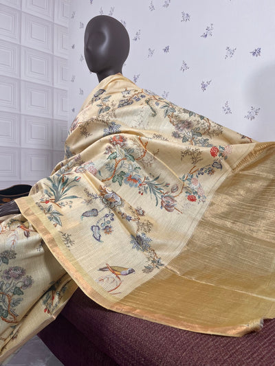 English Afternoon Lemon Yellow Chinya Cotton Saree
