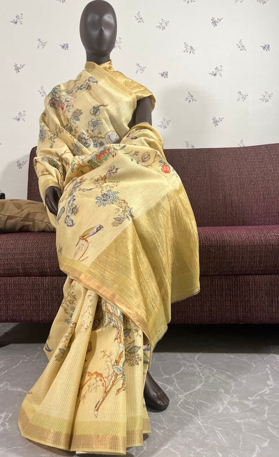 English Afternoon Lemon Yellow Chinya Cotton Saree