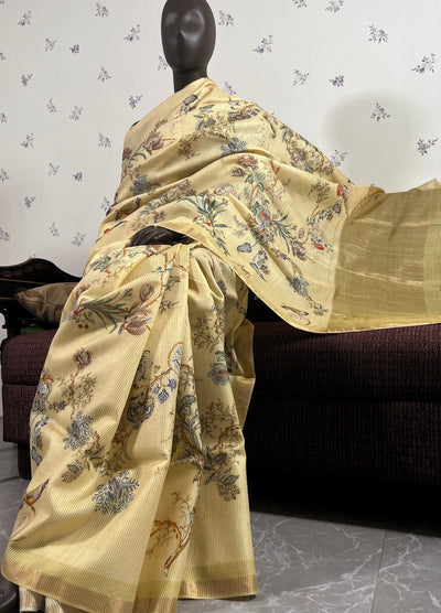 English Afternoon Lemon Yellow Chinya Cotton Saree