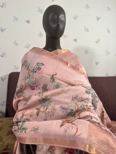 Primavera Peach Chinya Cotton Saree