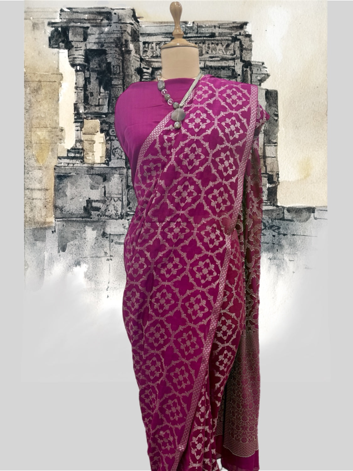Kamala Pink Cotton Cutwork Sari