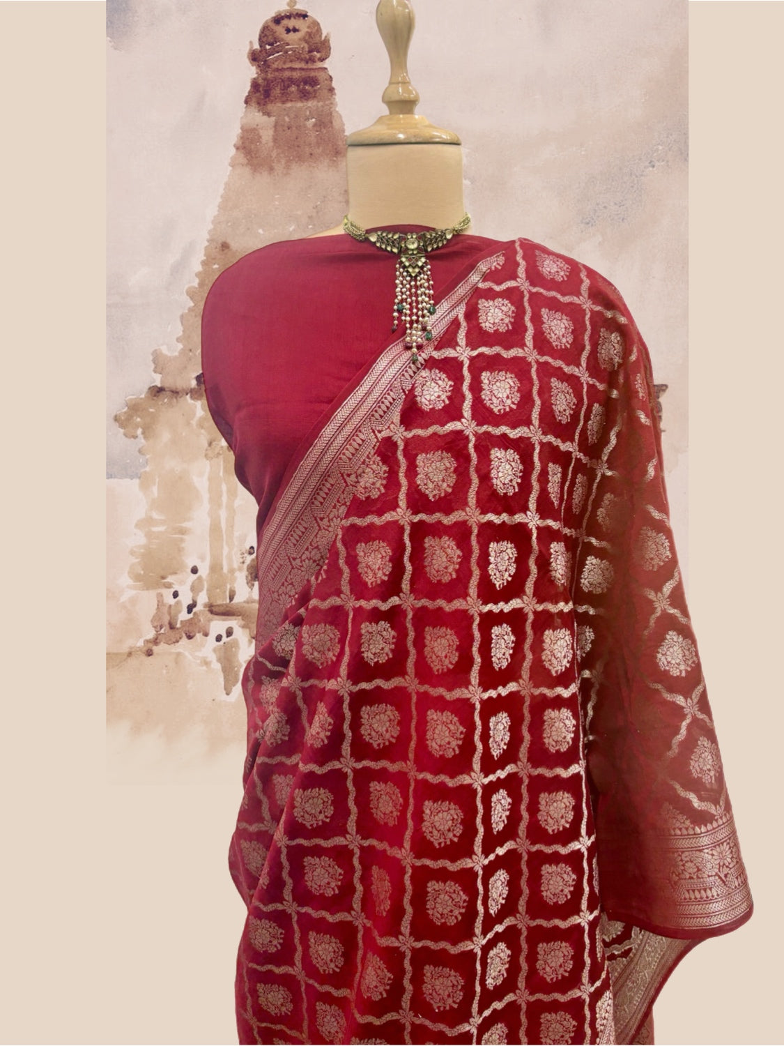 Avanti Red Cotton Cutwork Sari
