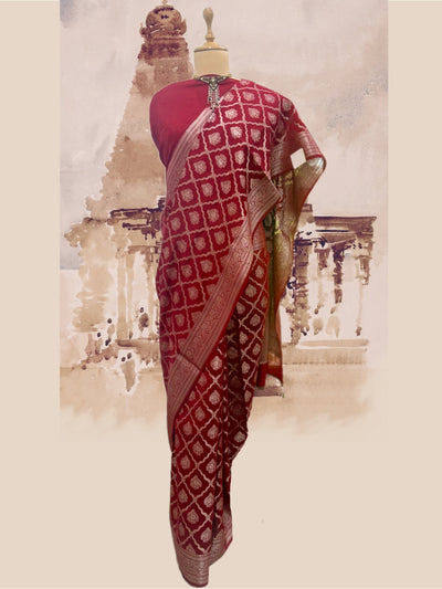 Avanti Red Cotton Cutwork Sari