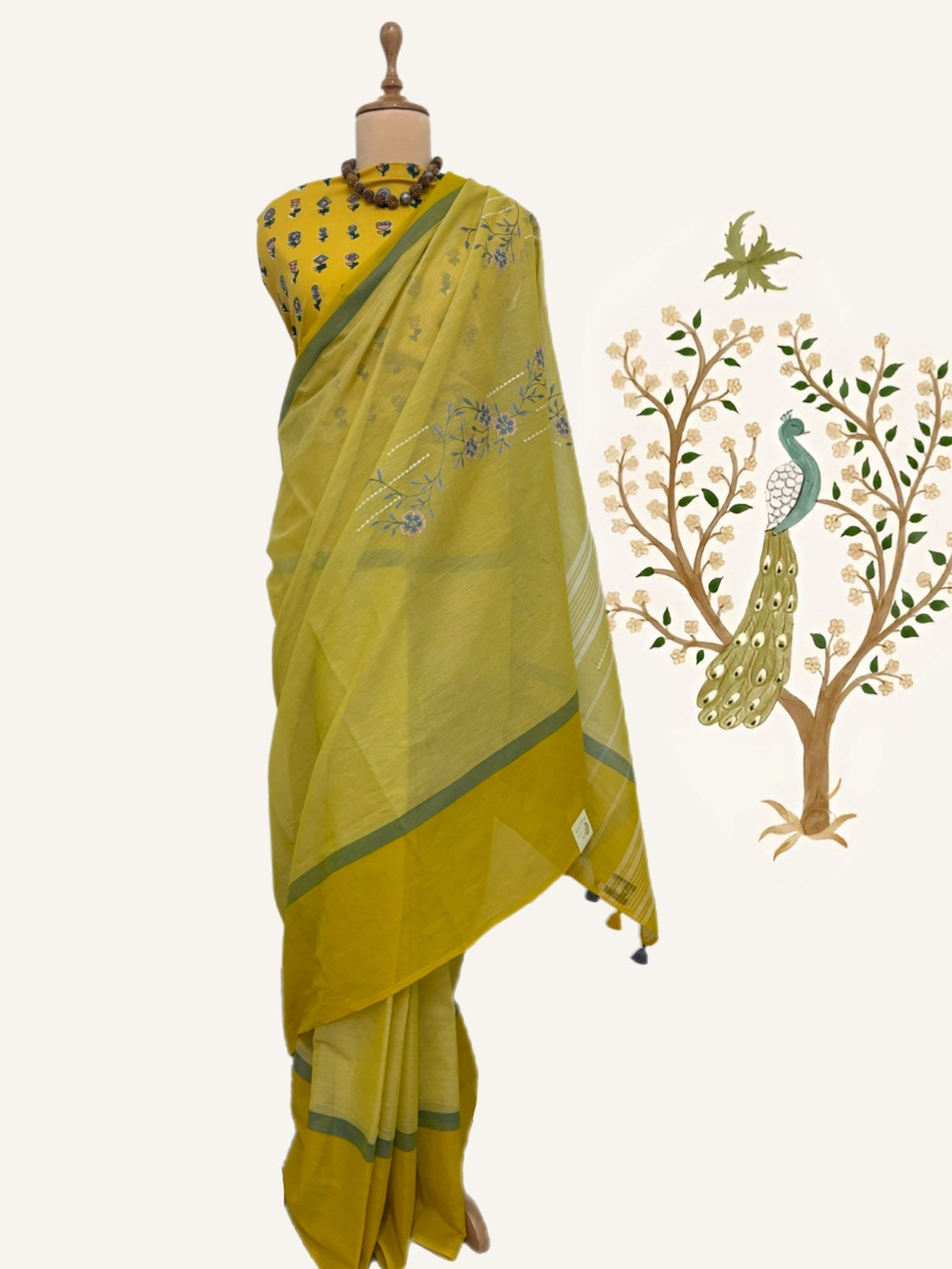 Bagh Yellow Embroidered Cotton Saree