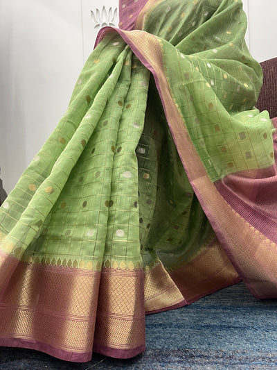 Anandi Green & Pink Cotton Saree