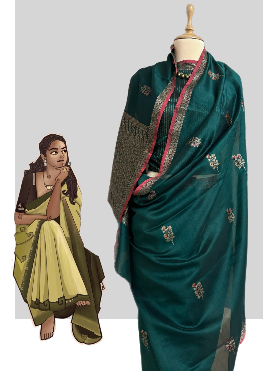 Tarini Green Cotton Booti Saree