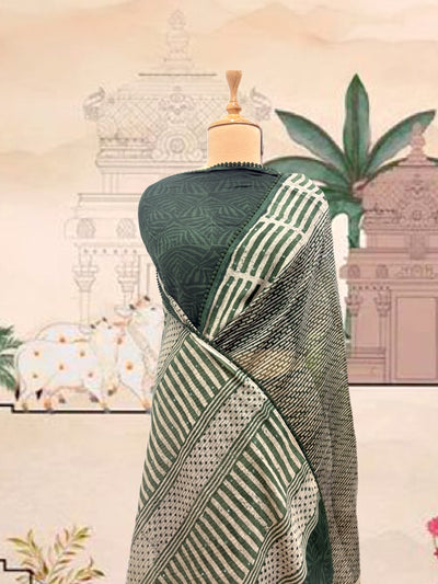 Dholavira Green Mirror Work Cotton Saree