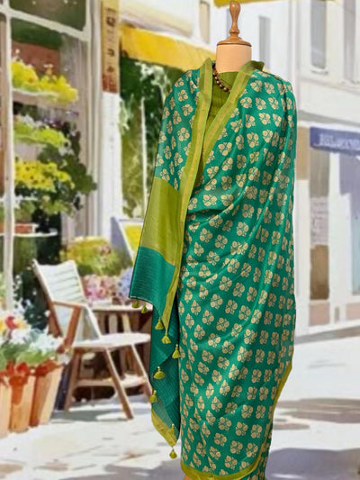Mandana Green Printed Cotton Saree
