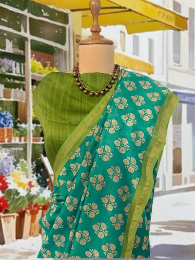 Mandana Green Printed Cotton Saree