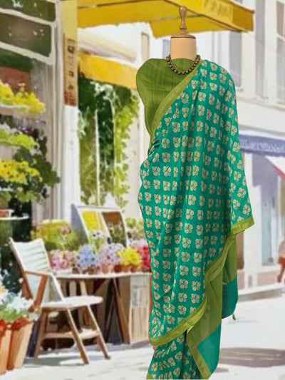 Mandana Green Printed Cotton Saree