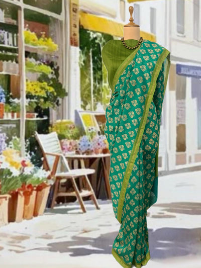 Mandana Green Printed Cotton Saree