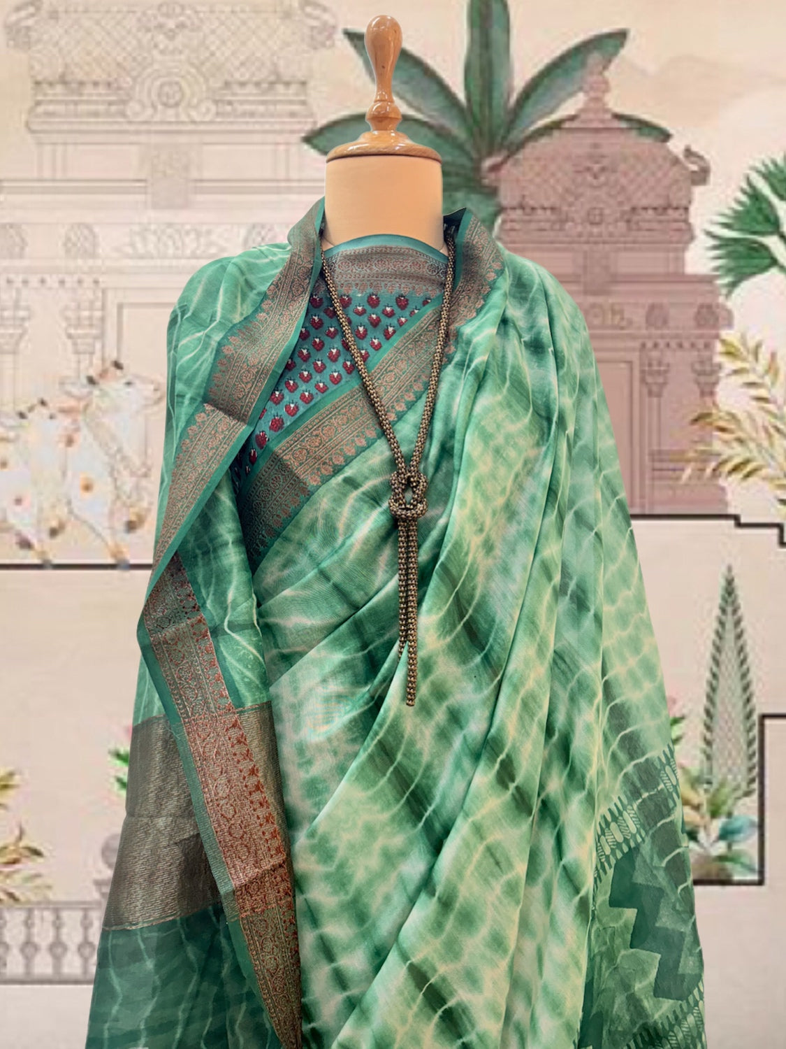 Tanzanite Green Printed Cotton Saree