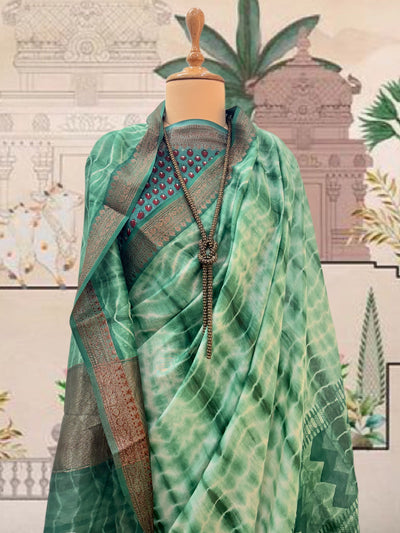 Tanzanite Green Printed Cotton Saree