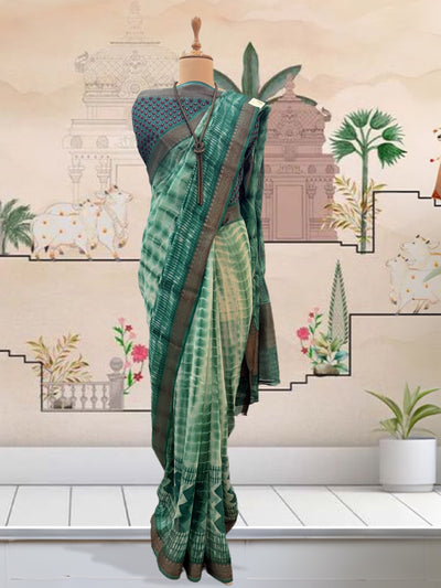 Tanzanite Green Printed Cotton Saree