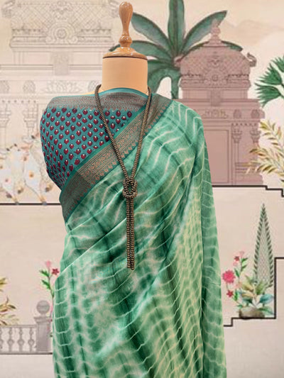 Tanzanite Green Printed Cotton Saree