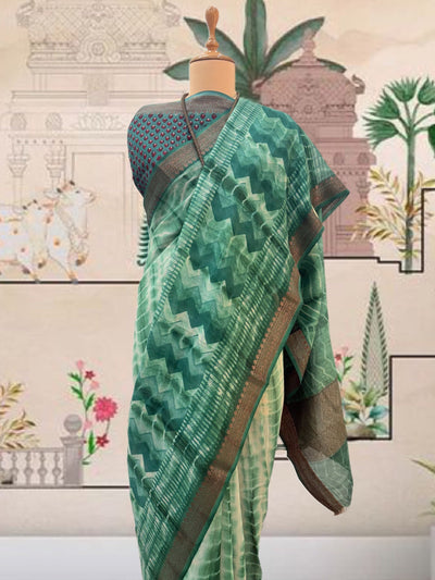Tanzanite Green Printed Cotton Saree