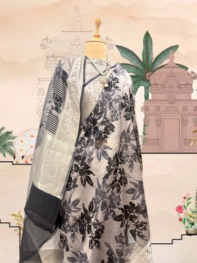Astral Grey Printed Cotton Saree