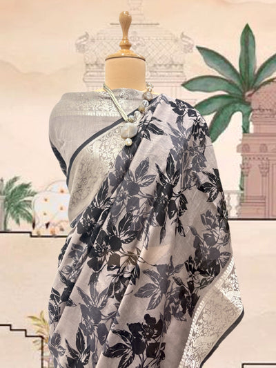 Astral Grey Printed Cotton Saree