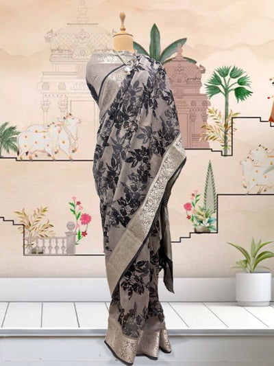 Astral Grey Printed Cotton Saree