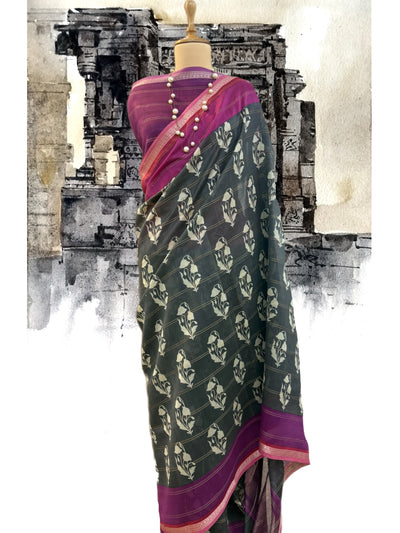 Hampi Grey & Magenta Printed Cotton Saree