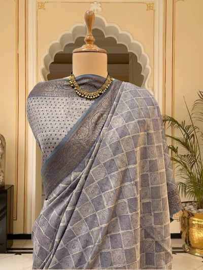 Sandhya Grey Printed Cotton Saree