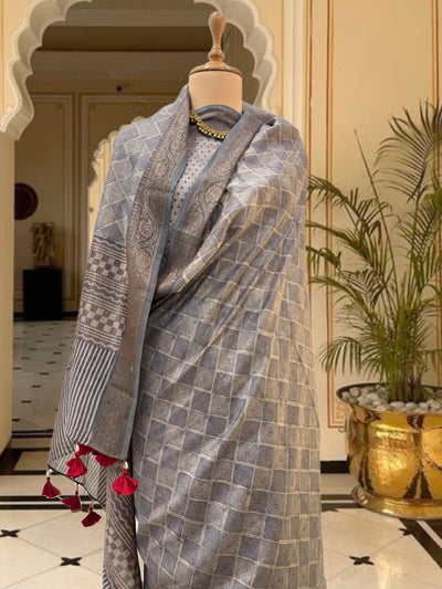 Sandhya Grey Printed Cotton Saree