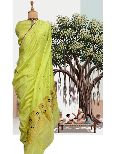 Nargis Lime Yellow Cotton Jamdani Saree