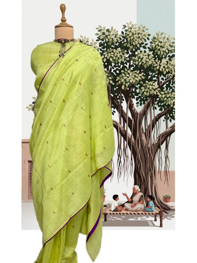 Nargis Lime Yellow Cotton Jamdani Saree