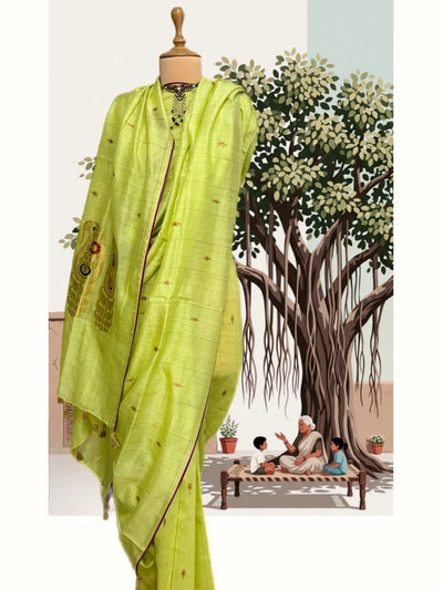 Nargis Lime Yellow Cotton Jamdani Saree