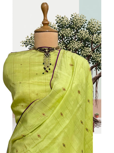 Nargis Lime Yellow Cotton Jamdani Saree