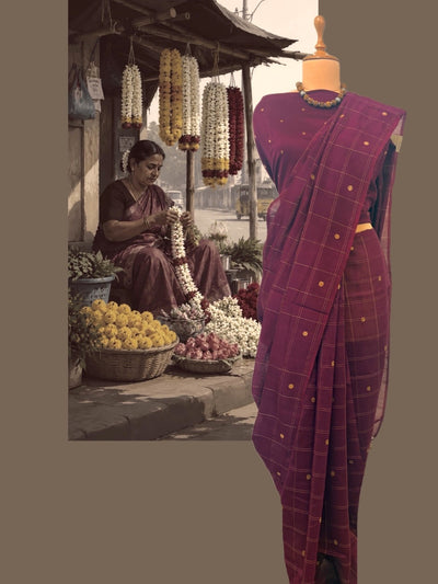 Shakuntala Burgundy Cotton Jamdani Saree