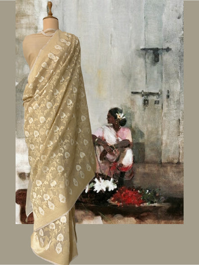 Mogra Off White Gold Cotton Saree