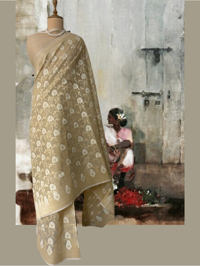 Mogra Off White Gold Cotton Saree
