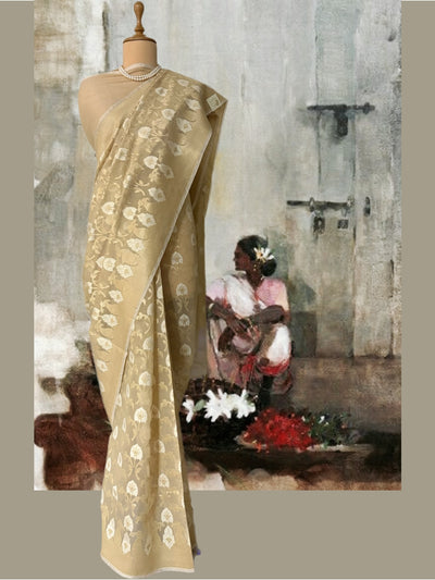 Mogra Off White Gold Cotton Saree