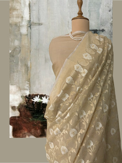 Mogra Off White Gold Cotton Saree