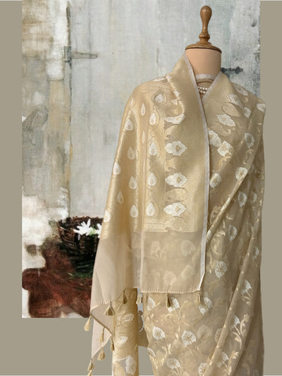 Mogra Off White Gold Cotton Saree