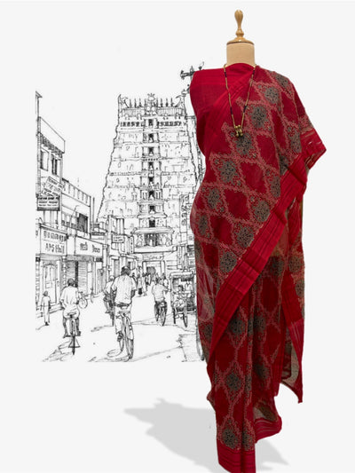 Zui Red Cotton Kota Saree